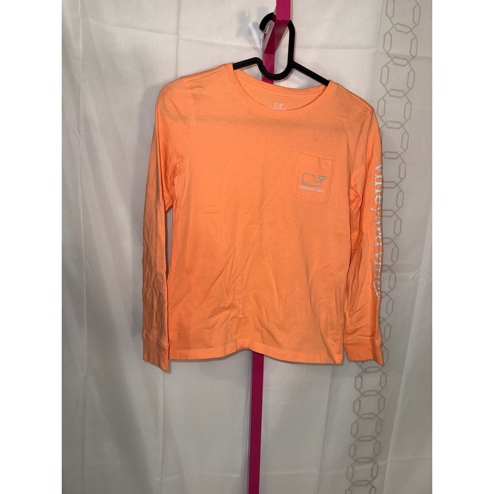 Vineyard Vines Kids Coral Long Sleeve Whale Pocket Tee Shirt Size M 10 12